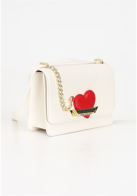 Ivory women's shoulder bag with red heart charm LOVE MOSCHINO | JC4139PP1LLM1110